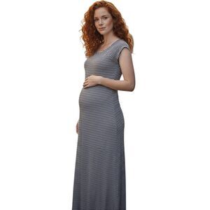 JESSICA SIMPSON MATERNITY BLACK & WHITE STRIPE MAXI DRESS SZ.S EUC.